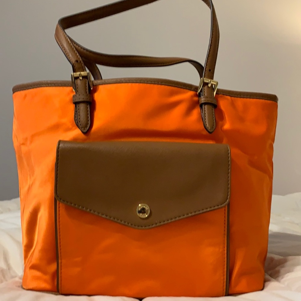 Michael Kors Jet Set Pocket Tote Orange Nylon Satchel